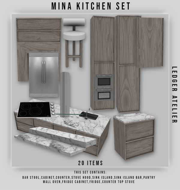 Alpha Mina Kitchen Set by ledger_atelier - The Sims 4 Custom Content