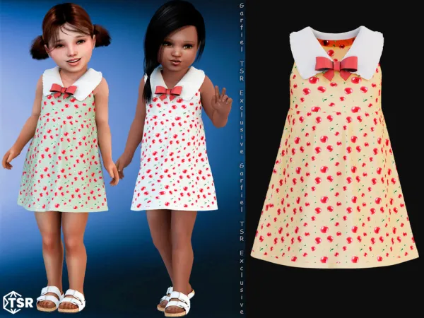 Maxis Match Veronika Cherry patterned dress with bow by Garfiel - The Sims 4 Custom Content
