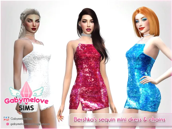 Mix Shiny sequin mini dress chains by GabymeloveSims - The Sims 4 Custom Content