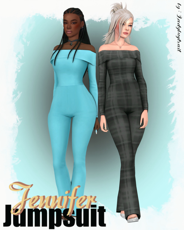 Maxis Match Jennifer Off Shoulder Jumpsuit by ladybugtrait - The Sims 4 Custom Content