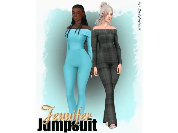 Maxis Match Jennifer Off Shoulder Jumpsuit by Ladybugtrait - The Sims 4 Custom Content