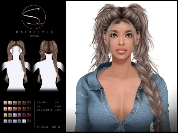 Alpha Double braid hairstyle 050125 Club by S - The Sims 4 Custom Content