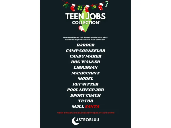 Mix Teen Jobs Collection V3 [CHRISTMAS UPDATE ] by AstroBluu - The Sims 4 Custom Content