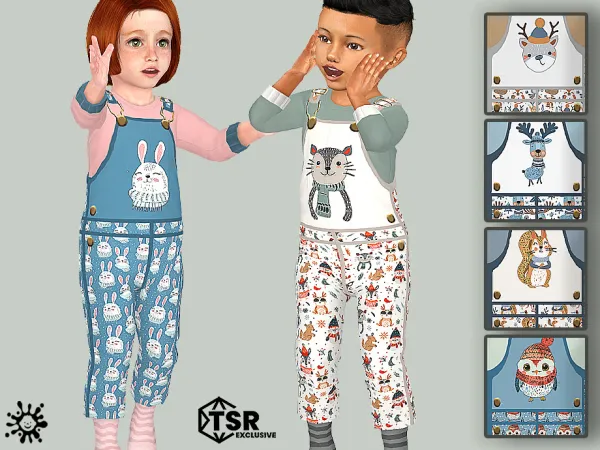 Alpha Toddler Winter Animals Overall by Pelineldis - The Sims 4 Custom Content