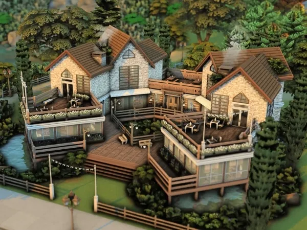 Maxis Match Wooden Light Restaurant Community Lot - The Sims 4 Custom Content