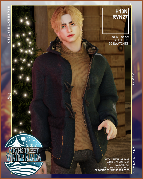 Mix Men's Open Hooded Toggle Winter Coat with Sweater by simsfinds - The Sims 4 Custom Content