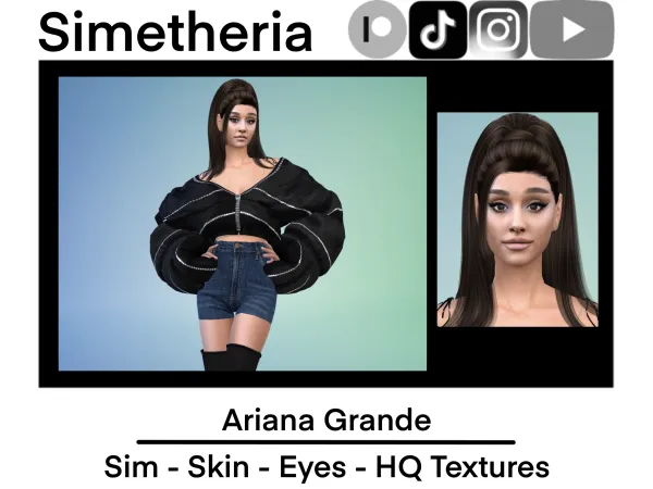 Alpha realistic Ariana Grande Download [Skin Sim Eyes] - The Sims 4 Custom Content