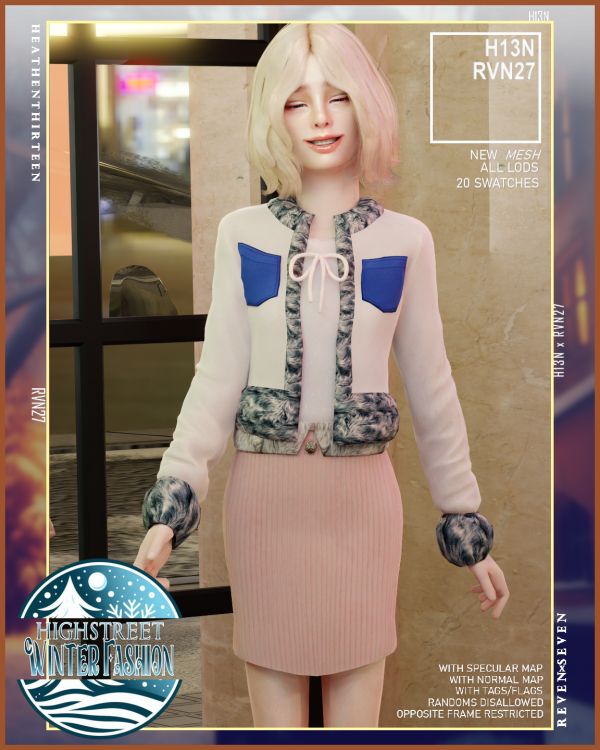 Mix Girl's Vintage Tweed Fur Trim Pocket Jacket by simsfinds - The Sims 4 Custom Content