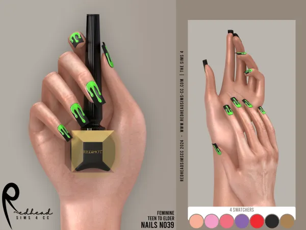 Alpha AF NAILS N039 by redheadsims - The Sims 4 Custom Content