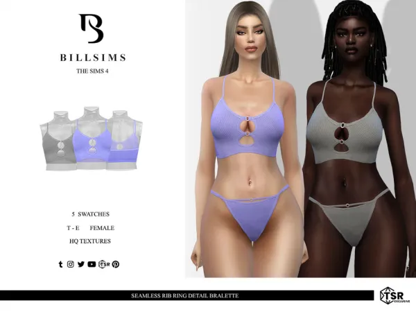 Alpha Seamless Rib Ring Detail Bralette by Bill_Sims - The Sims 4 Custom Content