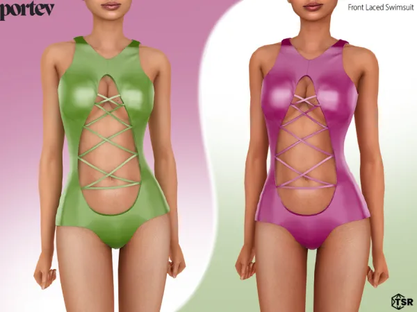 Alpha Front Laced Swimsuit by portev - The Sims 4 Custom Content
