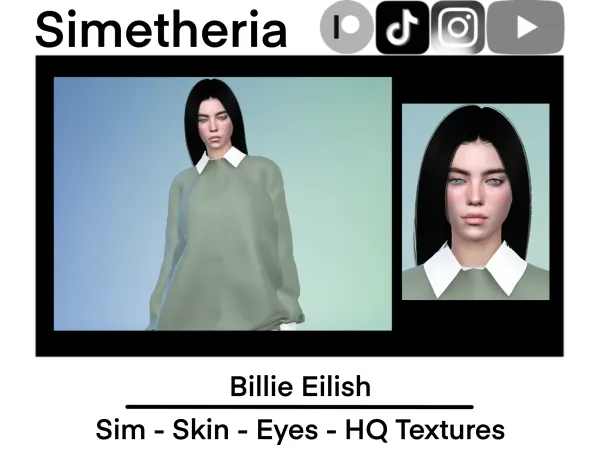 Alpha realistic Billie Eilish Download [Skin Sim Eyes] - The Sims 4 Custom Content
