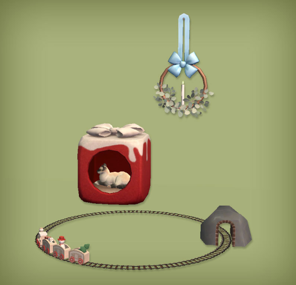 SYB Advent Calendar2024 Candle Train and Pet Bed for by simsfinds - The Sims 2 Custom Content