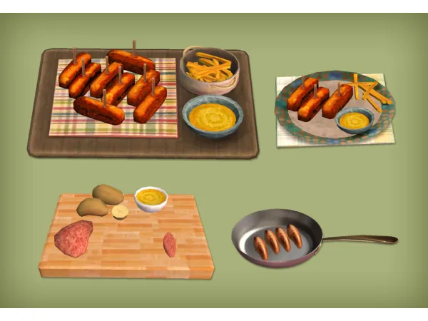 Romanian Food Mici Ground Meat and Cozonac Sweet Bread Food for - The Sims 2 Custom Content