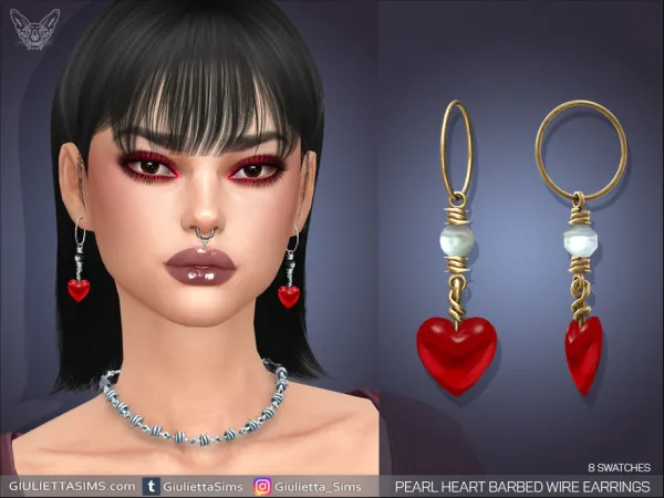 Alpha Pearl Heart Barbed Wire Hoop Earrings - The Sims 4 Custom Content