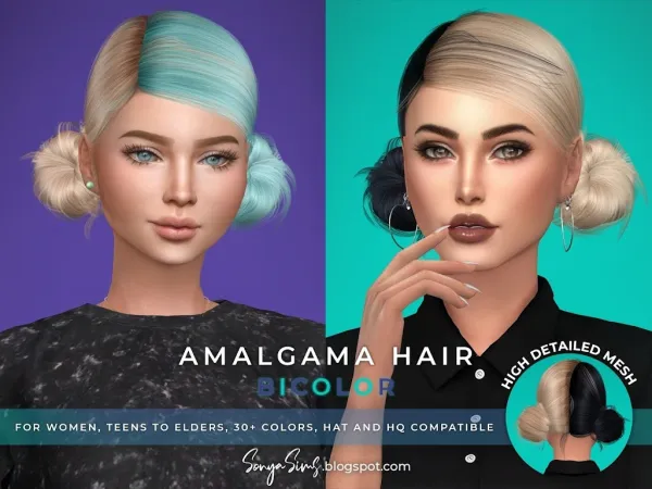 Alpha AMALGAMA HAIR BICOLOR - The Sims 4 Custom Content