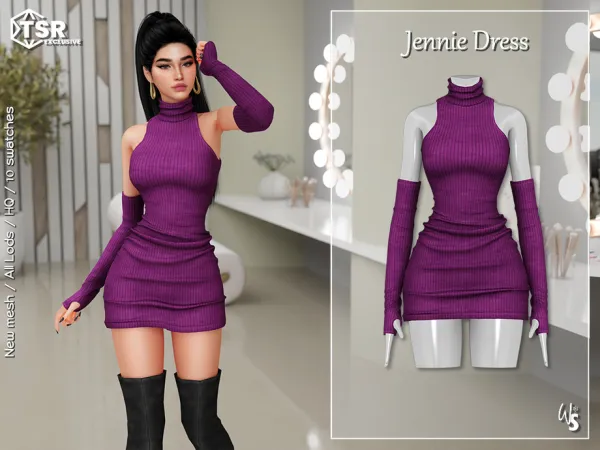 Alpha Jennie Dress with turtleneck by WisteriaSims - The Sims 4 Custom Content