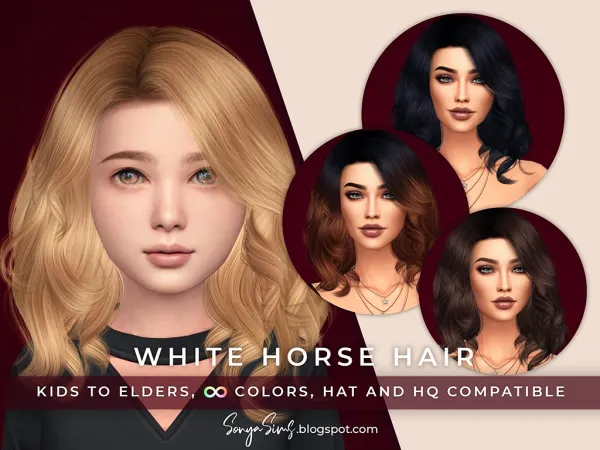 Alpha White Horse Hair Kids - The Sims 4 Custom Content