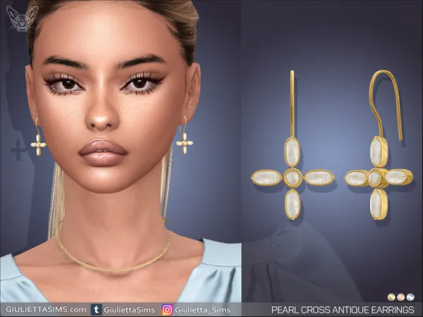 Alpha Pearl Cross Antique Earrings - The Sims 4 Custom Content