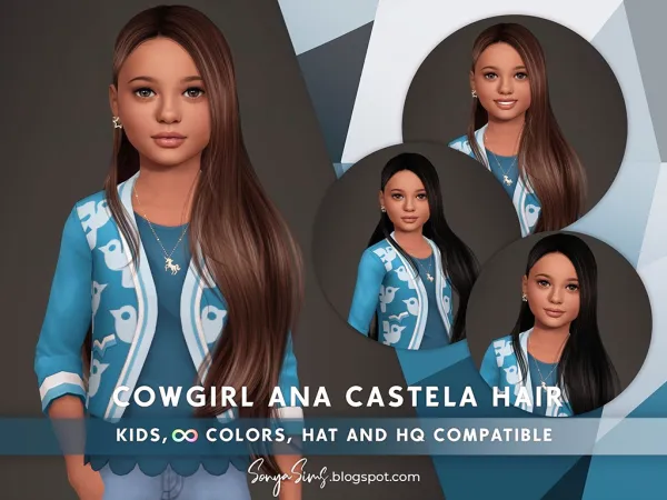 Alpha COWGIRL ANA CASTELA HAIR KIDS (VERSION B) - The Sims 4 Custom Content