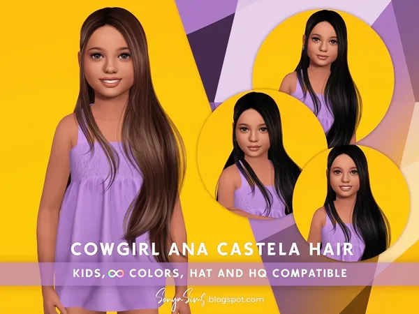 Alpha COWGIRL ANA CASTELA HAIR KIDS (VERSION A) - The Sims 4 Custom Content