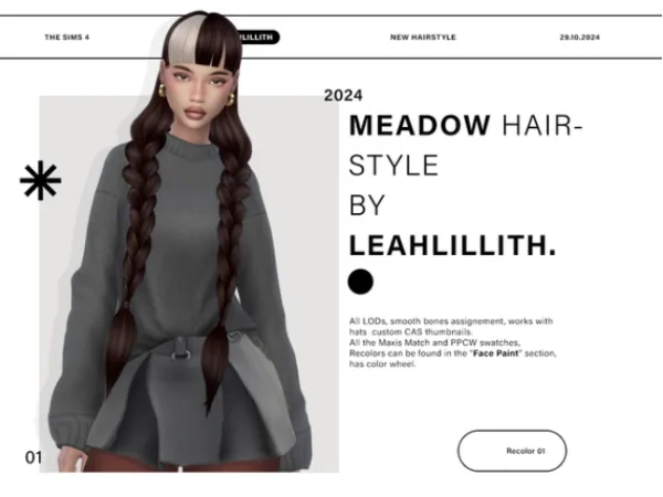 Maxis Match Meadow Hairstyle by Leahlillith - The Sims 4 Custom Content