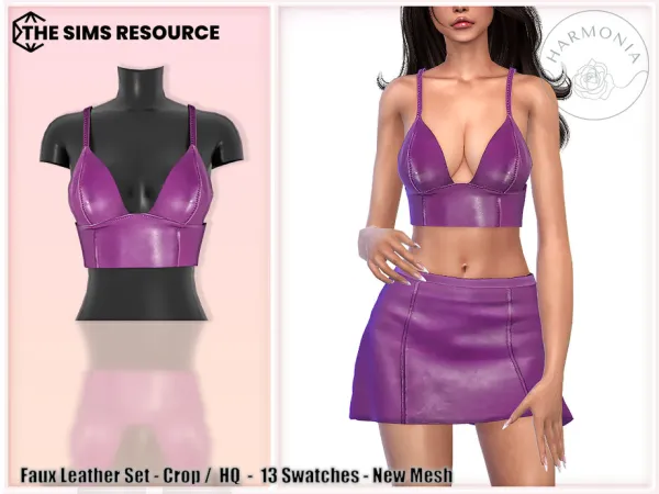 Alpha Faux Leather Triangle Crop by Harmonia - The Sims 4 Custom Content