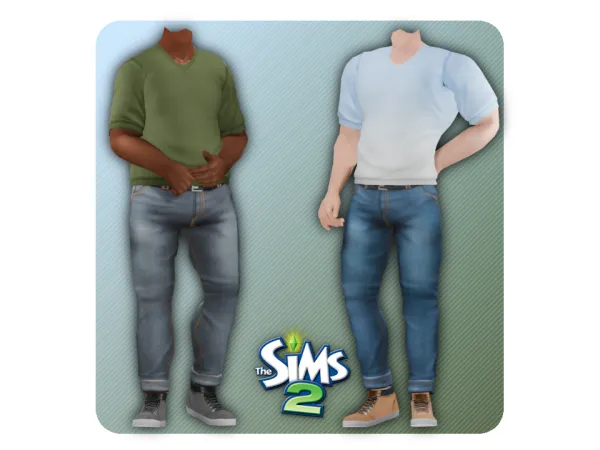 4t2 V Neck T Shirt II by rusty Hipster Denim Jeans by luumia - The Sims 2 Custom Content