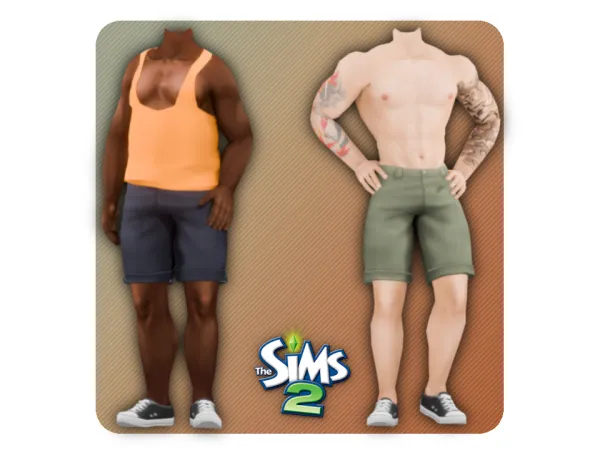 4t2 Lowcut Tank Top [CBB] by synthsims Long Shorts Nude Top - The Sims 2 Custom Content