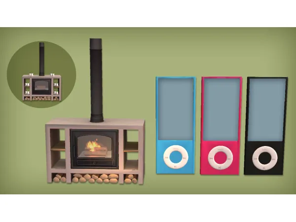 jacky93sims Leo Japandi Fireplace and Ipod Nano Floor Mirror for - The Sims 2 Custom Content
