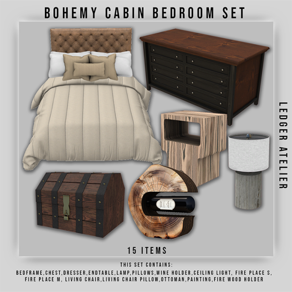 Alpha Bohemy Cabin Bedroom Set (Atelier Tiers) by ledger_atelier - The Sims 4 Custom Content
