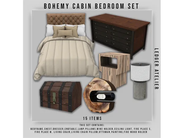 Alpha Bohemy Cabin Bedroom Set (Atelier Tiers) - The Sims 4 Custom Content
