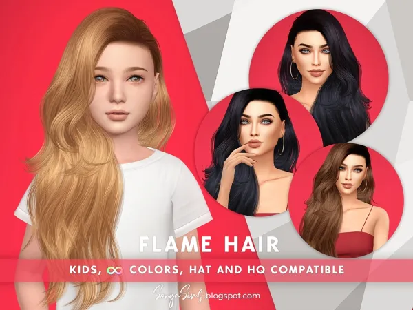 Alpha FLAME HAIR KIDS - The Sims 4 Custom Content