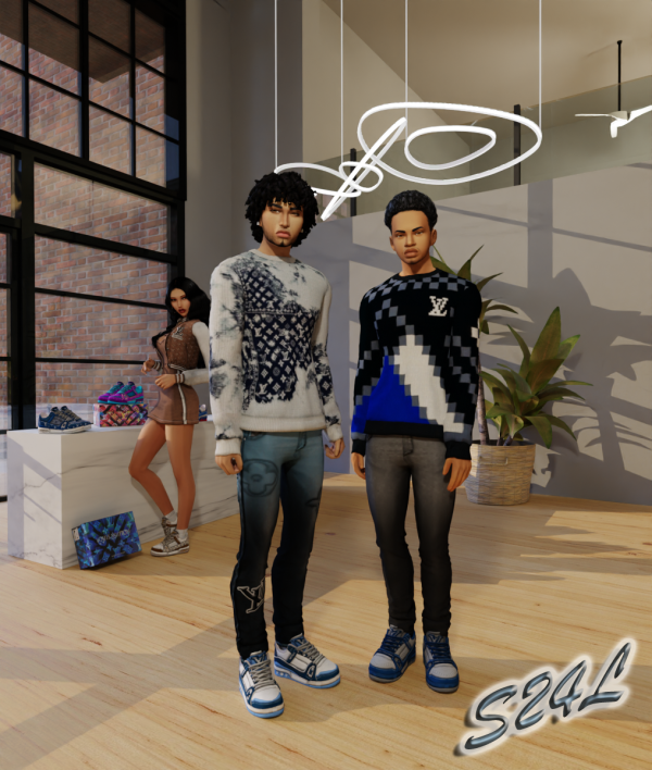 Alpha LV Chill with him Top and Jeans set by simsfinds - The Sims 4 Custom Content