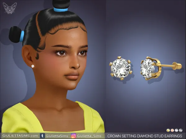 Alpha Crown Setting Diamond Stud Earrings For Kids - The Sims 4 Custom Content