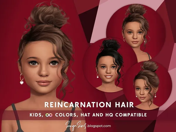 Alpha REINCARNATION HAIR KIDS - The Sims 4 Custom Content