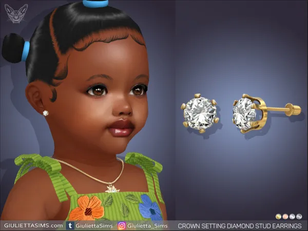 Alpha Crown Setting Diamond Stud Earrings For Toddlers - The Sims 4 Custom Content
