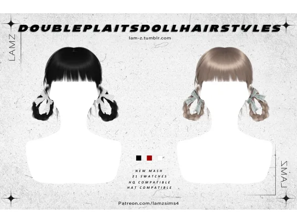 Alpha LAMZ Double Plaits Doll Hairstyles 001F - The Sims 4 Custom Content