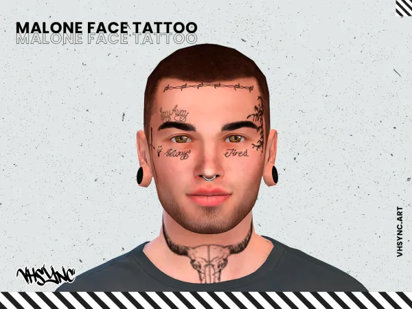 Mix [VHSync] Malone face tattoo by vhsync - The Sims 4 Custom Content