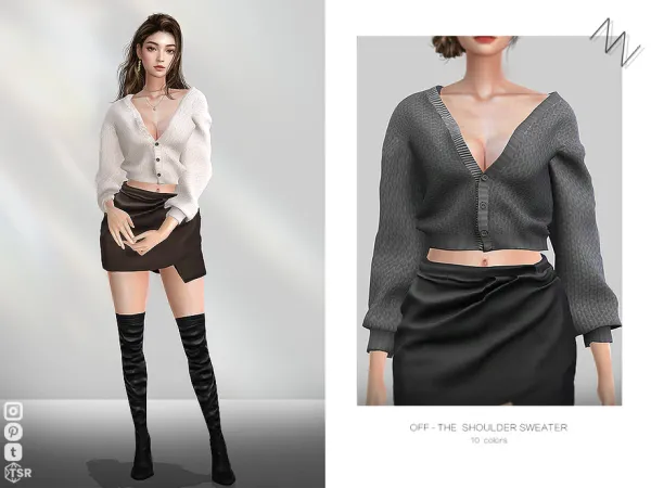 Alpha OFF THE SHOULDER SWEATER by ZNsims - The Sims 4 Custom Content
