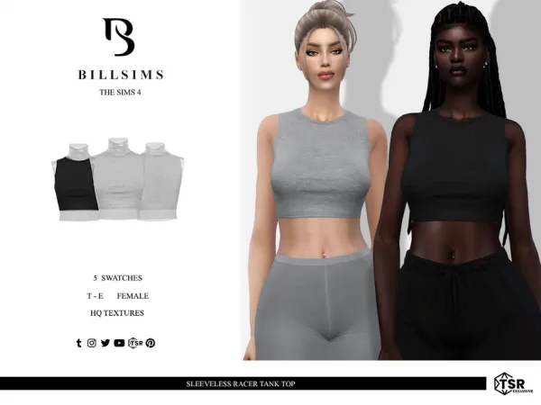 Alpha Sleeveless Racer Tank Top by Bill_Sims - The Sims 4 Custom Content