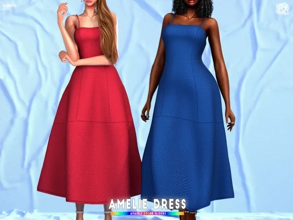 Mix Amelie Long Dress brsims - The Sims 4 Custom Content