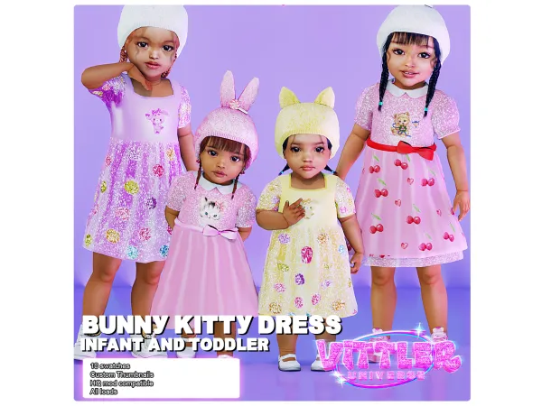 Bunny Kitty Dress for Infant and Toddler By VittlerUniverse