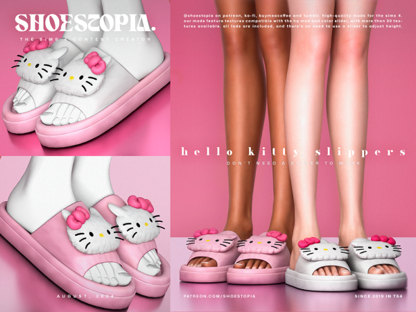 Alpha Hello Kitty Slippers by shoestopia - The Sims 4 Custom Content