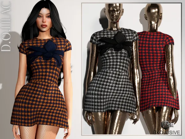 Alpha Embroidered Tweed Mini Dress DO0669 by DOLilac - The Sims 4 Custom Content