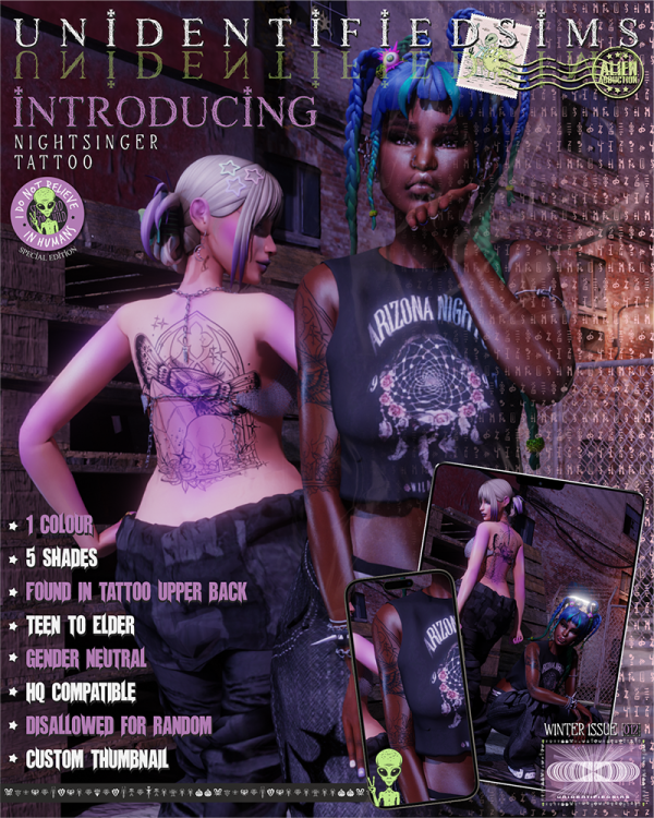 Mix Nightsinger Tattoo by unidentifiedsims - The Sims 4 Custom Content