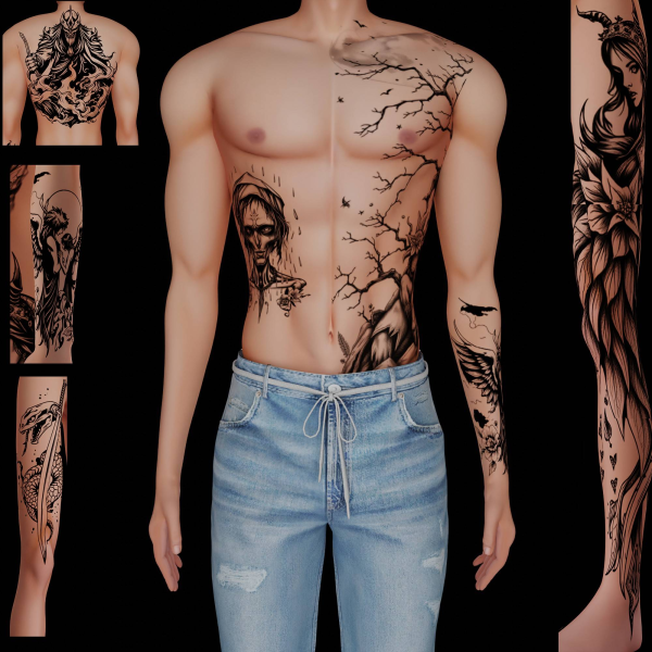 Mix Male tattoos 21 by simsfinds - The Sims 4 Custom Content
