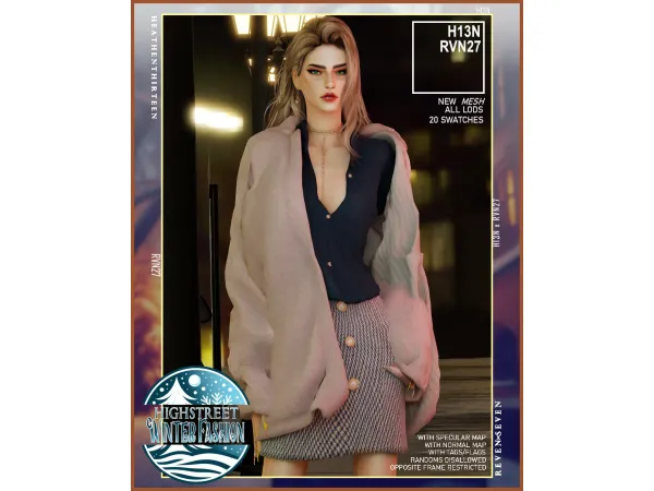 Alpha Women's Unbuttoned Dress Shirt with Oversized Cozy Hoodie by rvn2seven - The Sims 4 Custom Content
