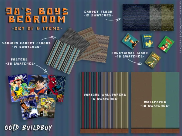 Alpha OOTD BuildBuy 90's Boy's Bedroom - The Sims 4 Custom Content