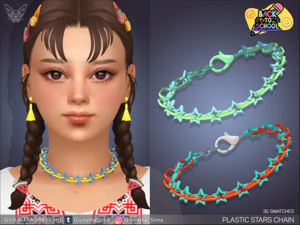 Alpha Plastic Stars Chain Necklace For Kids - The Sims 4 Custom Content